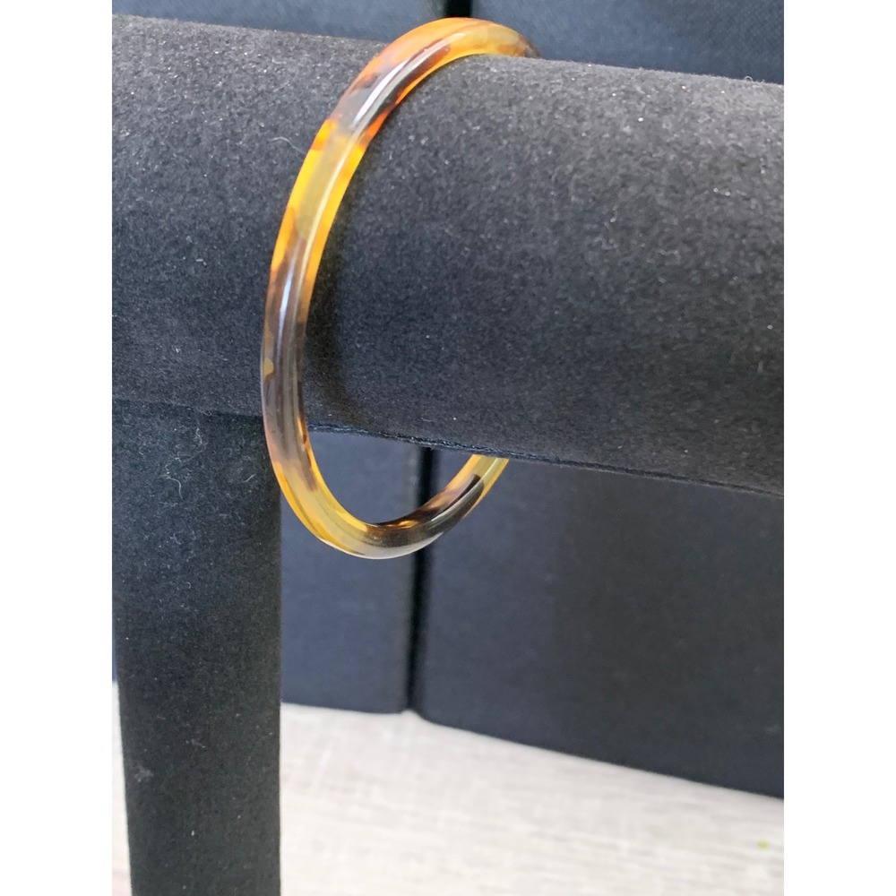 Vintage Tortoise Shell Resin Bangle Bracelet Amber Brown Slim Stackable 6 Inch